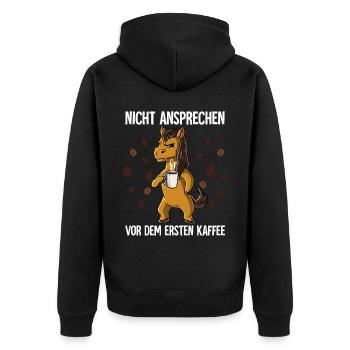 Nicht Ansprechen Vor Dem Ersten Kaffee Pferd - Unisex Premium Bio Zip Hoodie - Schwarz - Hinten - Nico (187cm)