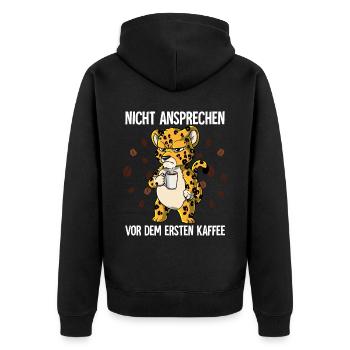 Nicht Ansprechen Vor Dem Ersten Kaffee Leopard - Unisex Premium Bio Zip Hoodie - Schwarz - Hinten - Nico (187cm)