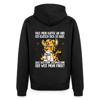 Fass mein Kaffee an und ich klatsch dich Kaffee - Unisex Premium Bio Zip Hoodie - Schwarz - Hinten - Nico (187cm)