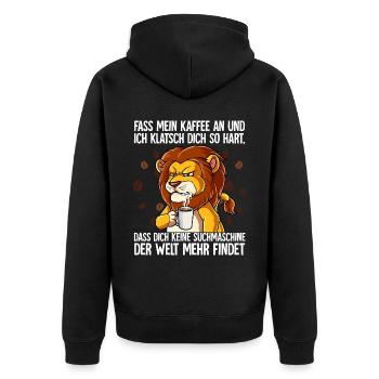 Fass mein Kaffee an und ich klatsch dich Kaffee - Unisex Premium Bio Zip Hoodie - Schwarz - Hinten - Nico (187cm)