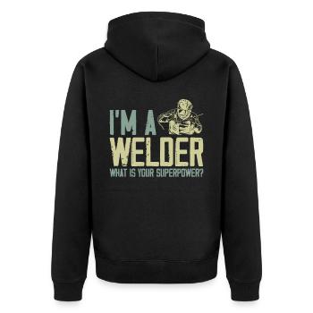 Welder Welding Vintage I'm A - Unisex Premium Bio Zip Hoodie - Schwarz - Hinten - Nico (187cm)