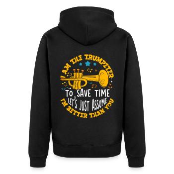 Trompeter Trompete Instrument Blechblasmusik - Unisex Premium Bio Zip Hoodie - Schwarz - Hinten - Nico (187cm)