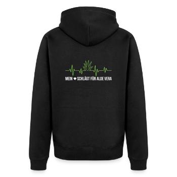 Mein Herz schlägt für Aloe Vera Herzschlag Pflanze - Unisex Premium Bio Zip Hoodie - Schwarz - Hinten - Nico (187cm)