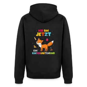 Ich bin jetzt ein Kindergartenkind - Unisex Premium Bio Zip Hoodie - Schwarz - Hinten - Nico (187cm)