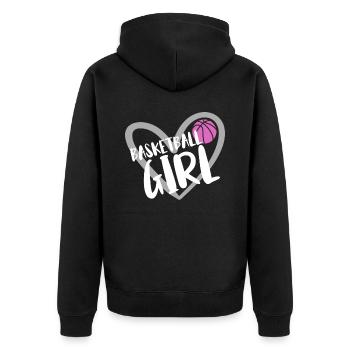 Basketball Geschenk für Basketballspieler - Unisex Premium Bio Zip Hoodie - Schwarz - Hinten - Nico (187cm)