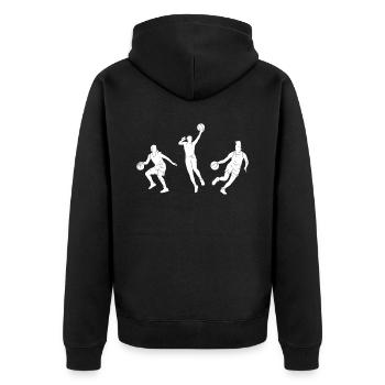 Basketball Geschenk für Basketballspieler - Unisex Premium Bio Zip Hoodie - Schwarz - Hinten - Nico (187cm)