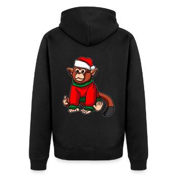 Monkey with Christmas Hat Christmas Costume - Unisex Premium Organic Zip Hoodie - black - Back - Nico (187cm)