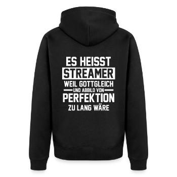 Gaming Zocken Zocker Gamer Streaming Streamer - Unisex Premium Bio Zip Hoodie - Schwarz - Hinten - Nico (187cm)