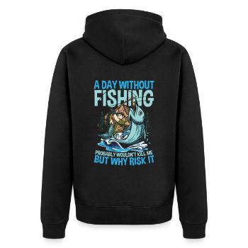 Angeln Fischer Geschenkidee für eine Anglerin - Unisex Premium Bio Zip Hoodie - Schwarz - Hinten - Nico (187cm)
