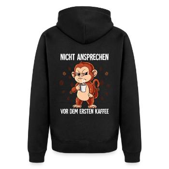 Nicht Ansprechen Vor Dem Ersten Kaffee Affe - Unisex Premium Bio Zip Hoodie - Schwarz - Hinten - Nico (187cm)