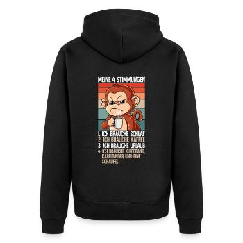 Meine 4 Stimmungen Kaffee Affe - Unisex Premium Bio Zip Hoodie - Schwarz - Hinten - Nico (187cm)