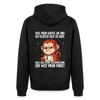 Fass mein Kaffee an und ich klatsch dich Kaffee - Unisex Premium Bio Zip Hoodie - Schwarz - Hinten - Nico (187cm)