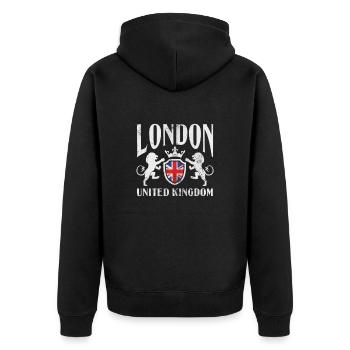 London - Unisex Premium Bio Zip Hoodie - Schwarz - Hinten - Nico (187cm)