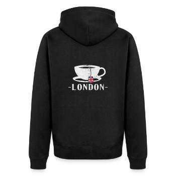 London - Unisex Premium Bio Zip Hoodie - Schwarz - Hinten - Nico (187cm)
