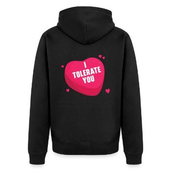 Ich toleriere dich Valentinstag Herztag Amor - Unisex Premium Bio Zip Hoodie - Schwarz - Hinten - Nico (187cm)