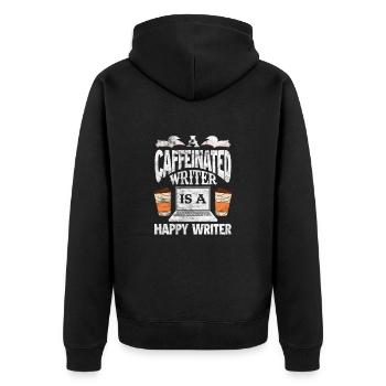 Coffee writer - Unisex Premium Organic Zip Hoodie - black - Back - Nico (187cm)