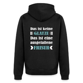 Das ist keine Glatze... lustiger Spruch - Unisex Premium Bio Zip Hoodie - Schwarz - Hinten - Nico (187cm)
