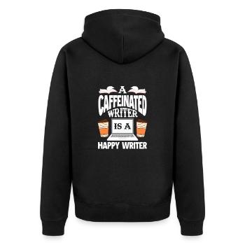 Kaffee Schriftsteller Koffein Espresso Geschenk - Unisex Premium Bio Zip Hoodie - Schwarz - Hinten - Nico (187cm)