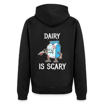 Dairy Is Scary Vegan Geschenk - Unisex Premium Bio Zip Hoodie - Schwarz - Hinten - Nico (187cm)