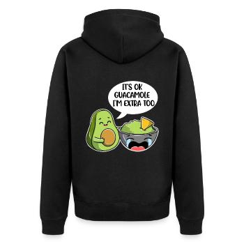 Its Ok Guacamole Im Extra Too Avocado Geschenk - Unisex Premium Bio Zip Hoodie - Schwarz - Hinten - Nico (187cm)