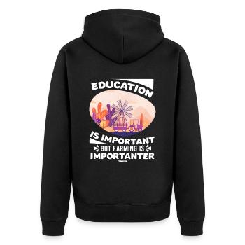 Education Is Important But Farming Is Importanter - Unisex Premium Bio Zip Hoodie - Schwarz - Hinten - Nico (187cm)