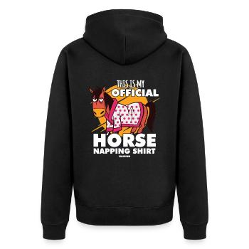 This Is My Official Horse Napping Shirt - Unisex Premium Bio Zip Hoodie - Schwarz - Hinten - Nico (187cm)