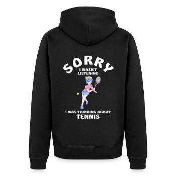 Sorry I wasn't listening tennis - Unisex Premium Organic Zip Hoodie - black - Back - Nico (187cm)