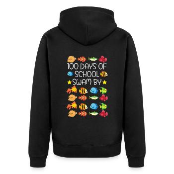 100 Days Of School Swam By Teacher Student Fish - Unisex Premium Organic Zip Hoodie - black - Back - Nico (187cm)