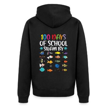 100 Tage Schule geschwommen von Lehrerschüler Fisch - Unisex Premium Bio Zip Hoodie - Schwarz - Hinten - Nico (187cm)