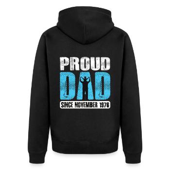 Proud Dad Since November 1976 - Unisex Premium Bio Zip Hoodie - Schwarz - Hinten - Nico (187cm)