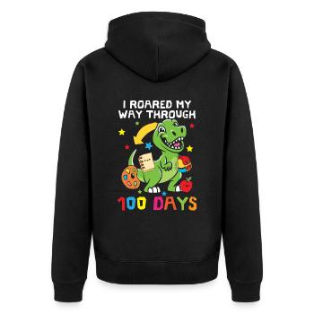 Ich brüllte mich durch 100 Tage Schuldino - Unisex Premium Bio Zip Hoodie - Schwarz - Hinten - Nico (187cm)