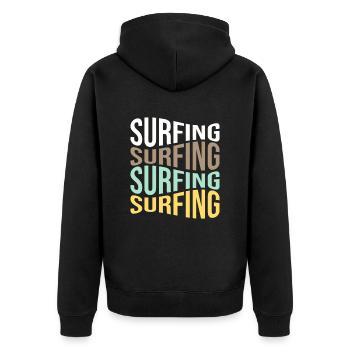 Surfen - Unisex Premium Bio Zip Hoodie - Schwarz - Hinten - Nico (187cm)