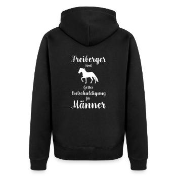 Freiberger I Pony Pferde Spruch Motiv für Reiterin - Unisex Premium Bio Zip Hoodie - Schwarz - Hinten - Nico (187cm)