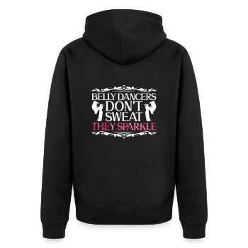 Bauchtänzerinnen schwitzen nicht, sie glitzern - Unisex Premium Bio Zip Hoodie - Schwarz - Hinten - Nico (187cm)
