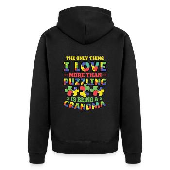 Puzzle lover grandma, puzzles. - Unisex Premium Organic Zip Hoodie - black - Back - Nico (187cm)