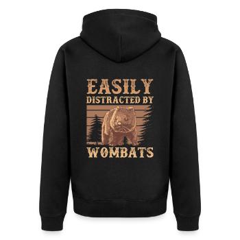 Distracted by Wombat Australia Marsupial - Unisex Premium Organic Zip Hoodie - black - Back - Nico (187cm)