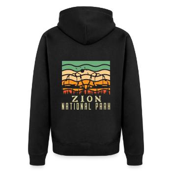 Zion National Park Utah Wandern Camping Outdoor - Unisex Premium Bio Zip Hoodie - Schwarz - Hinten - Nico (187cm)