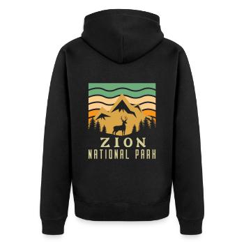 Zion National Park Utah Wandern Camping Outdoor - Unisex Premium Bio Zip Hoodie - Schwarz - Hinten - Nico (187cm)