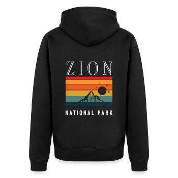 Zion National Park Utah Wandern Camping Outdoor - Unisex Premium Bio Zip Hoodie - Schwarz - Hinten - Nico (187cm)
