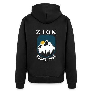 Zion National Park Utah Wandern Camping Outdoor - Unisex Premium Bio Zip Hoodie - Schwarz - Hinten - Nico (187cm)