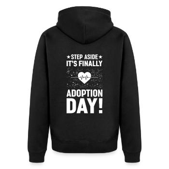 Step aside It's finally adoption day happy - Unisex Premium Organic Zip Hoodie - black - Back - Nico (187cm)