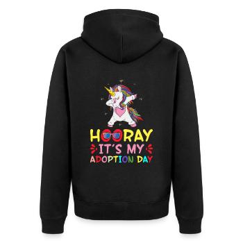 My adoption day today People care for children - Unisex Premium Organic Zip Hoodie - black - Back - Nico (187cm)