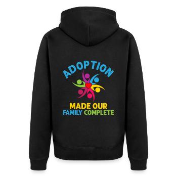 The adoption has completed our family and - Unisex Premium Organic Zip Hoodie - black - Back - Nico (187cm)