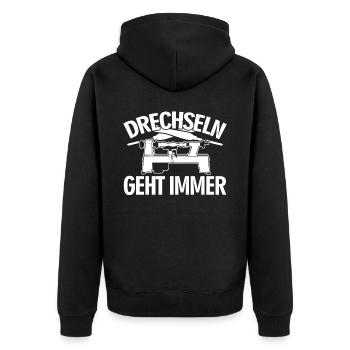 Drechseln Drechselbank Drechsler - Unisex Premium Bio Zip Hoodie - Schwarz - Hinten - Nico (187cm)