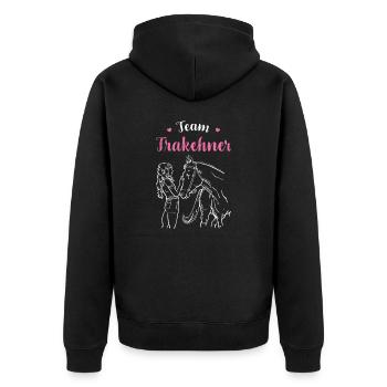 Trakehner I Pony Pferde Spruch Motiv für Reiterin - Unisex Premium Bio Zip Hoodie - Schwarz - Hinten - Nico (187cm)