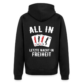 Poltern JGA Mann Bräutigam Junggesellenabschied - Unisex Premium Bio Zip Hoodie - Schwarz - Hinten - Nico (187cm)