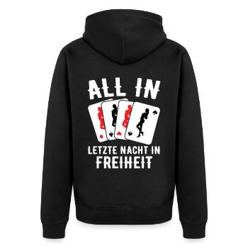 Poltern JGA Mann Bräutigam Junggesellenabschied - Unisex Premium Bio Zip Hoodie - Schwarz - Hinten - Nico (187cm)