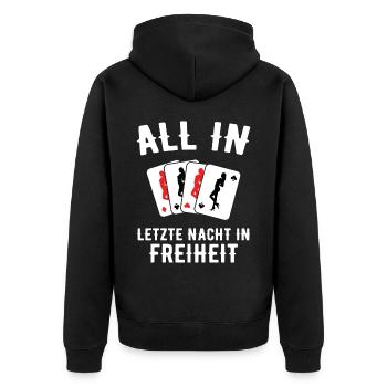 Poltern JGA Mann Bräutigam Junggesellenabschied - Unisex Premium Bio Zip Hoodie - Schwarz - Hinten - Nico (187cm)