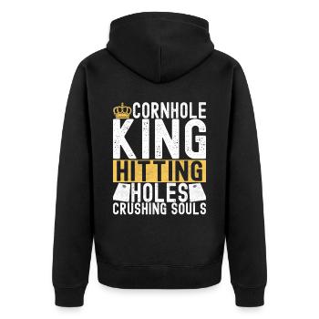 Cornhole Spieler Cornhole Board - Unisex Premium Bio Zip Hoodie - Schwarz - Hinten - Nico (187cm)