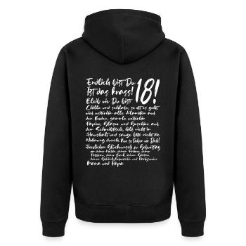 18. Geburtstag Endlich 18 Jahre Geschenk zum 18. - Unisex Premium Bio Zip Hoodie - Schwarz - Hinten - Nico (187cm)